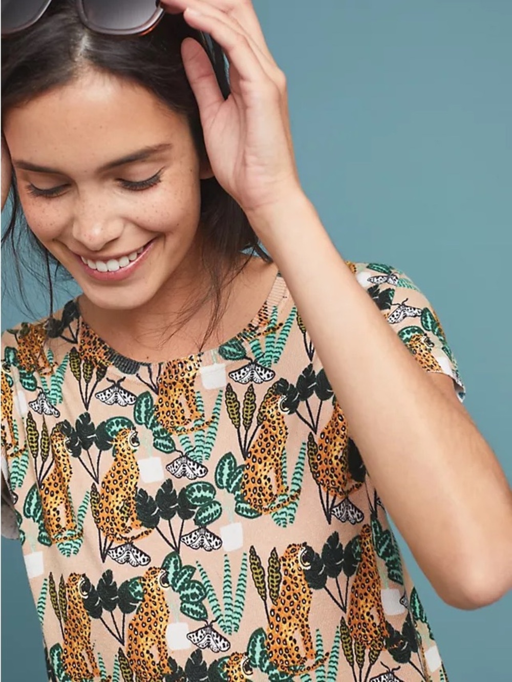 Anthropologie PEPALOVES Women's Sweater Top Cheetah Print White Lotus XS